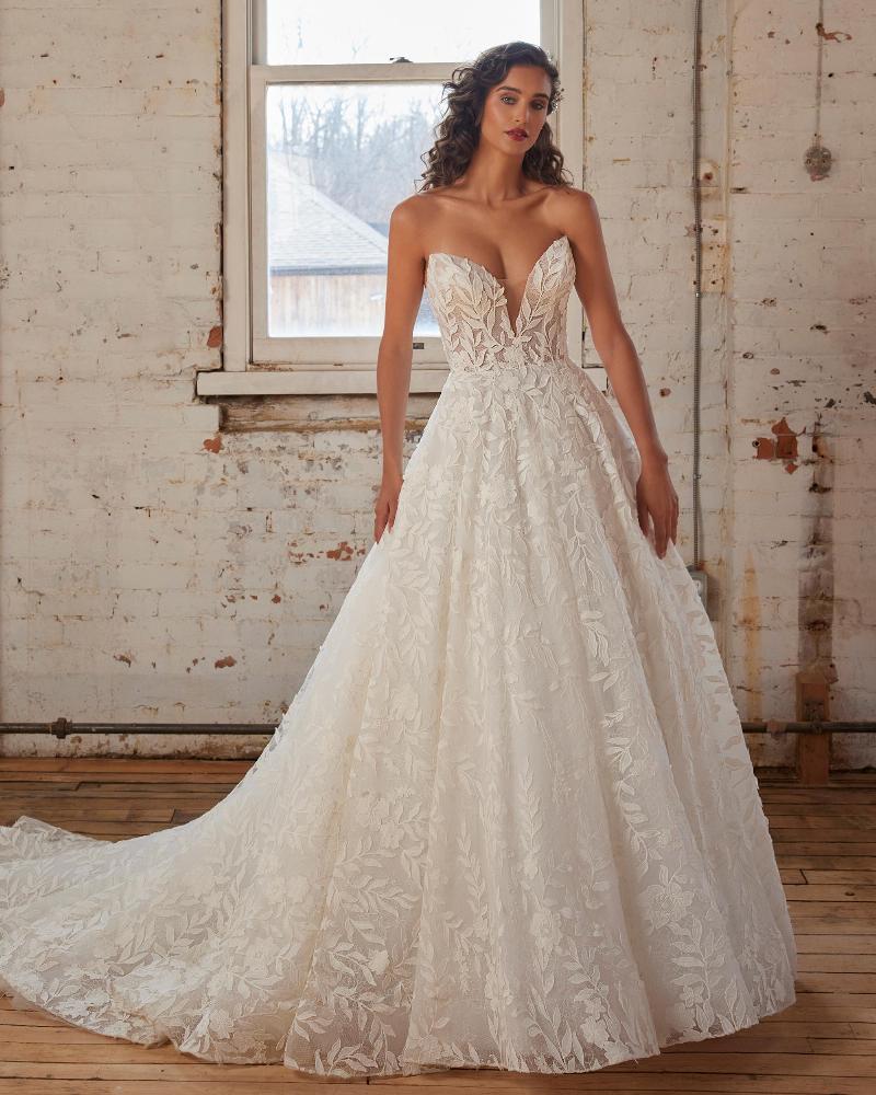 123243 3d lace ball gown wedding dress with sweetheart neckline3
